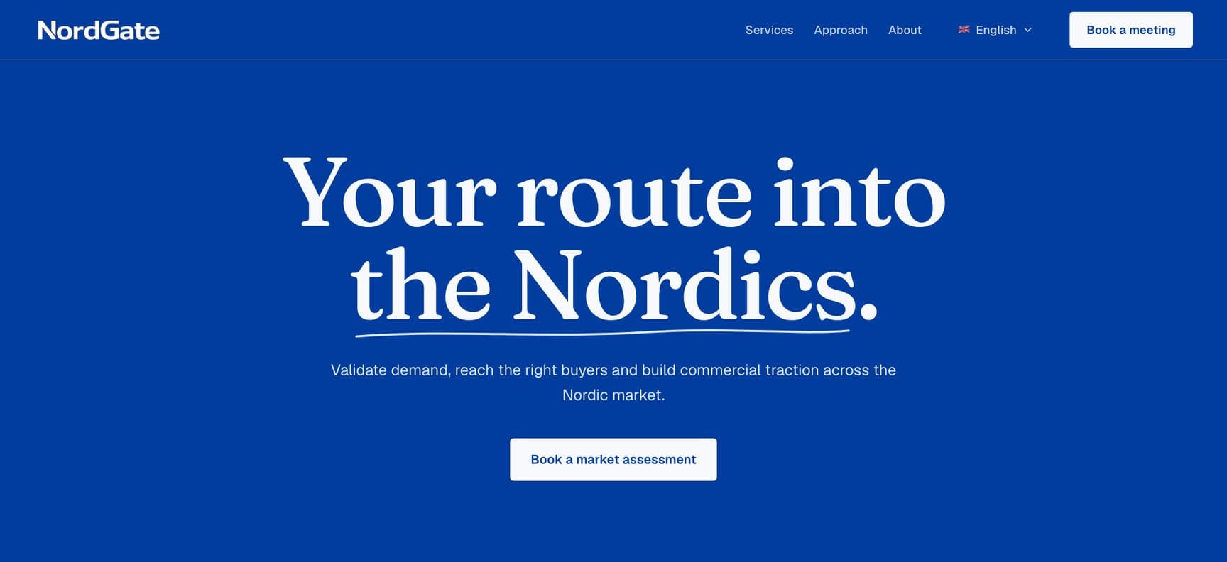 The Nordgate website hero on a deep blue background.