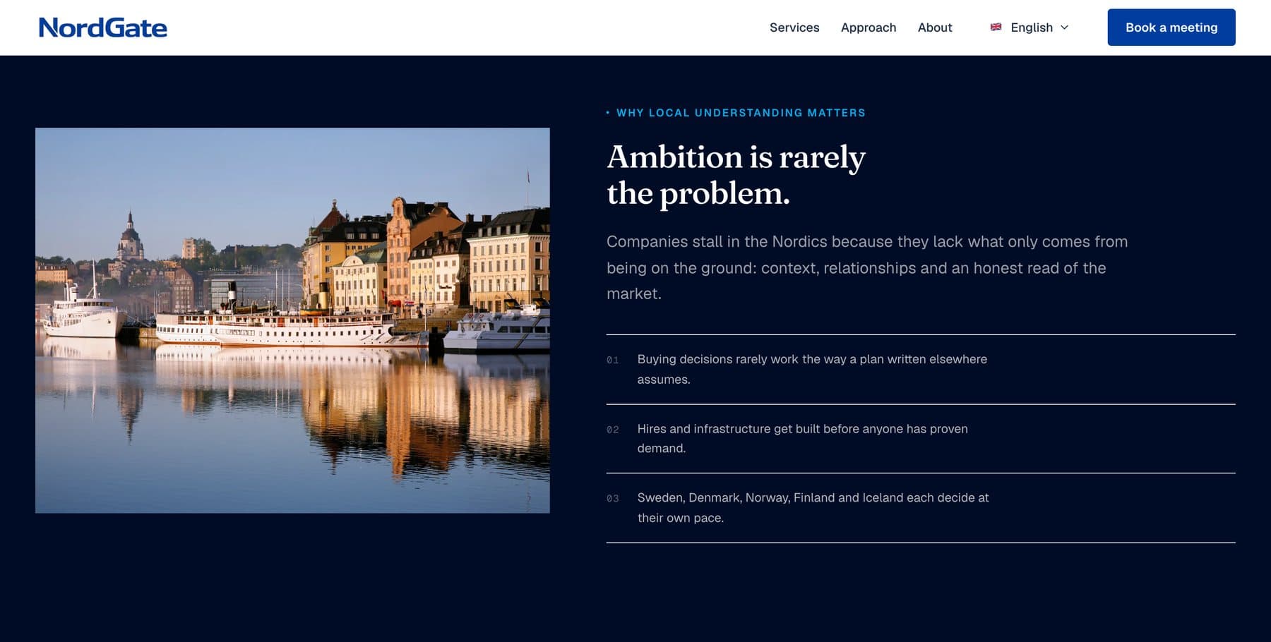 Ambition is rarely the problem, beside a photo of Stockholm.
